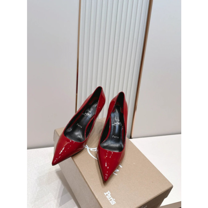 Christian Louboutin Red Patent Leather 100mm Stiletto Heel Pointed‑Toe Pumps