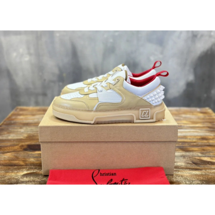 Christian Louboutin Beige‑White Spiked Platform Low‑Top Sneakers