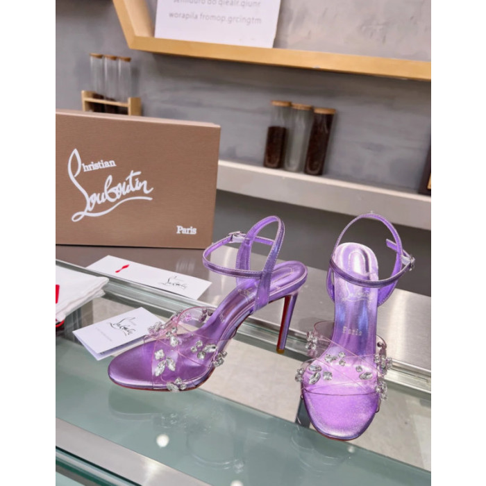 Christian Louboutin Purple Metallic Crystal‑Embellished 100mm Stiletto heel Sandals
