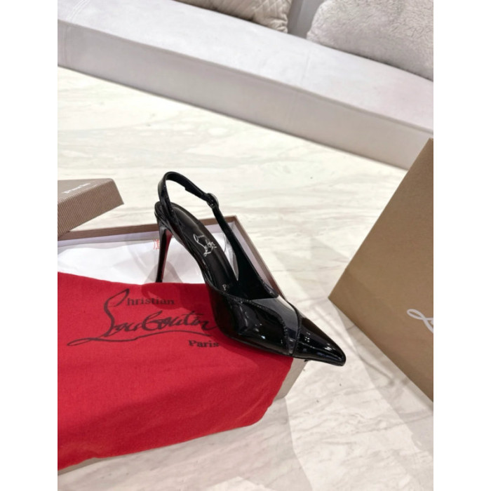 Christian Louboutin Black Patent 100mm Heel Slingback Pointed‑Toe Pumps