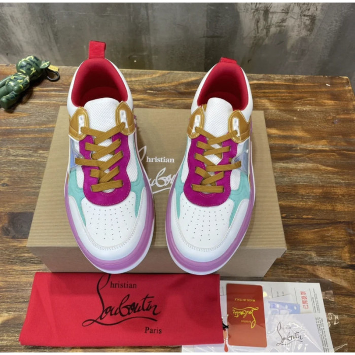 Christian Louboutin Multicolor Patchwork Spiked Low‑Top Sneakers