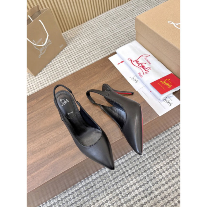 Christian Louboutin Black Leather 85mm Pointed Toe Slingback Pumps