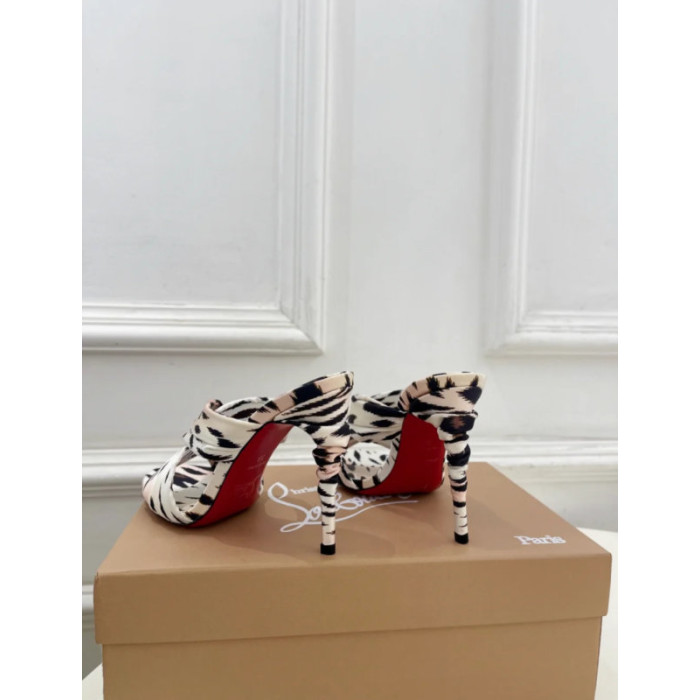 Christian Louboutin Leopard‑Print Satin Twist‑Strap Mule High‑Heel Sandals