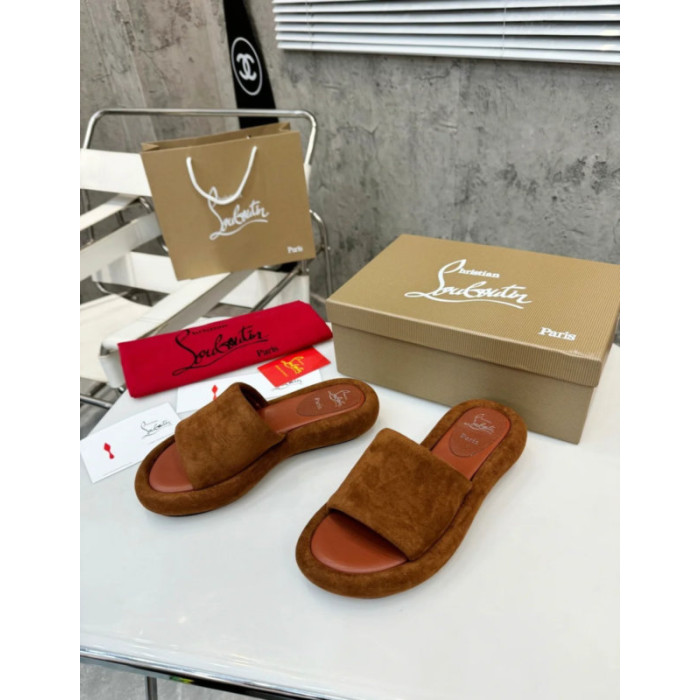 Christian Louboutin Brown Suede Flat Slide Sandal