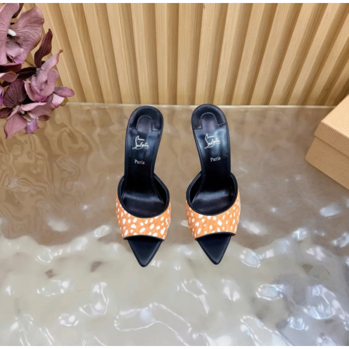 Christian Louboutin Fawn‑Spot Pony Hair 100mm Stiletto Heel Mules