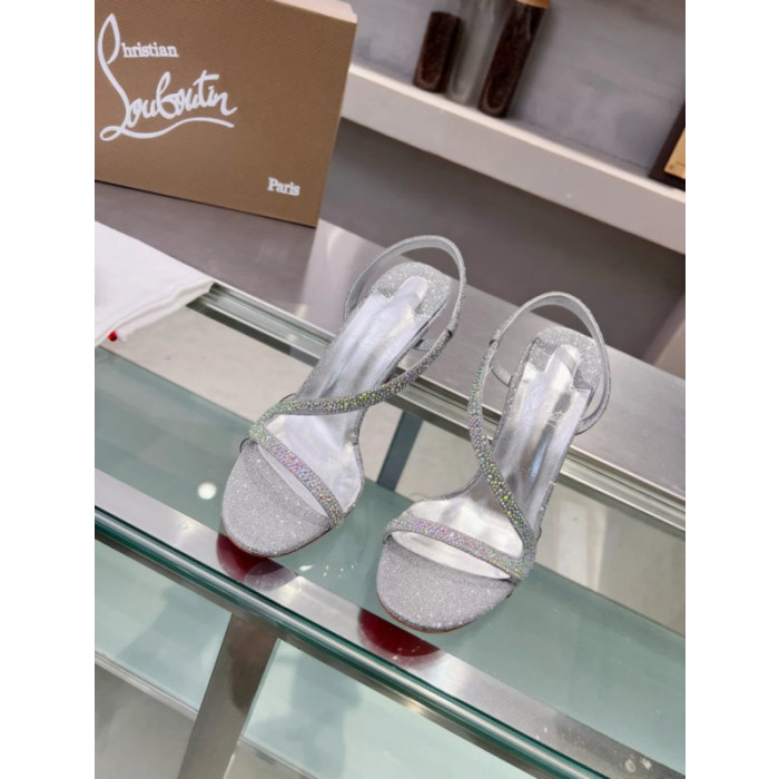 Christian Louboutin Silver Glitter Crystal‑Embellished 100mm heel Sandal