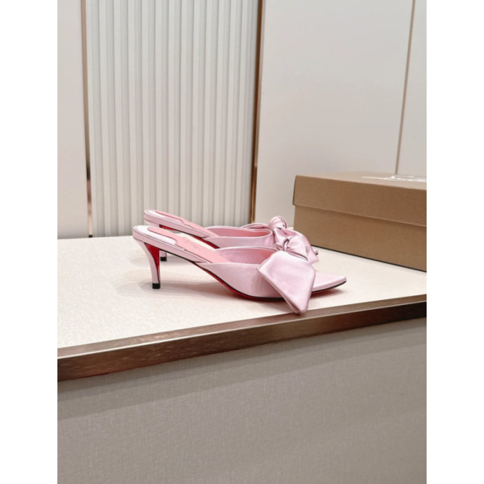 Christian Louboutin Pink Satin Bow 55mm Pointed‑Toe Mule Heels