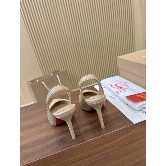Christian Louboutin Beige Leather 85mm Pointed Toe Slingback Pumps