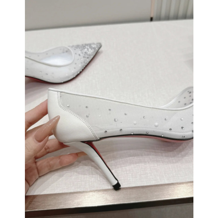 Christian Louboutin White Mesh 85mm Stiletto Heel Pointed‑Toe Pumps