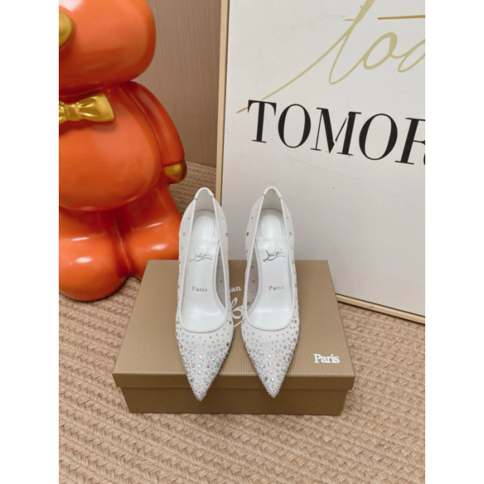 Christian Louboutin White Mesh Crystal‑Embellished 100mm Pointed‑Toe Stiletto Heel Pumps