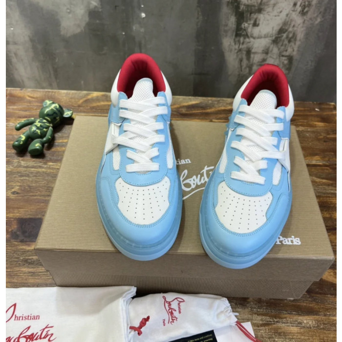 Christian Louboutin Light‑Blue‑White Spiked Platform Low‑Top Sneakers