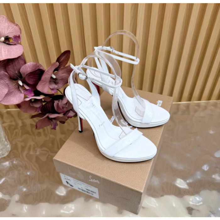 Christian Louboutin White Patent Leather Ankle‑Strap Platform High‑Heel Sandals 120mm heel
