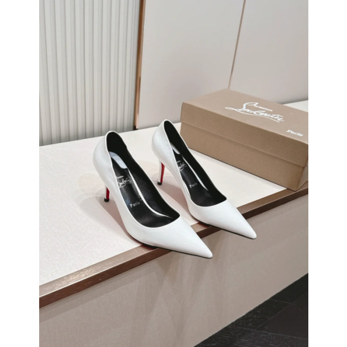 Christian Louboutin White Patent Leather 85mm Stiletto Heel Pointed‑Toe Pumps