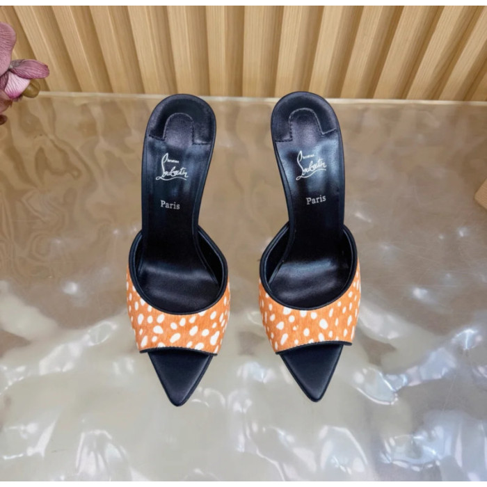 Christian Louboutin Fawn‑Spot Pony Hair 100mm Stiletto Heel Mules