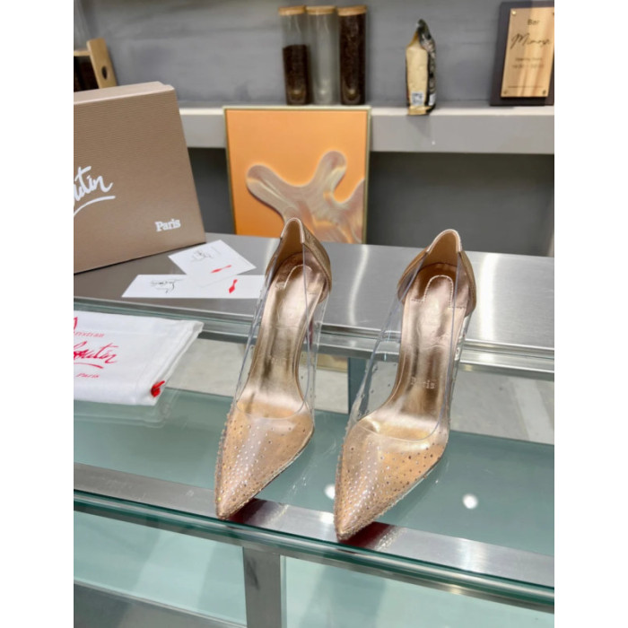 Christian Louboutin White Leather Trim PVC Crystal‑Studded 100mm Stiletto heel Pumps