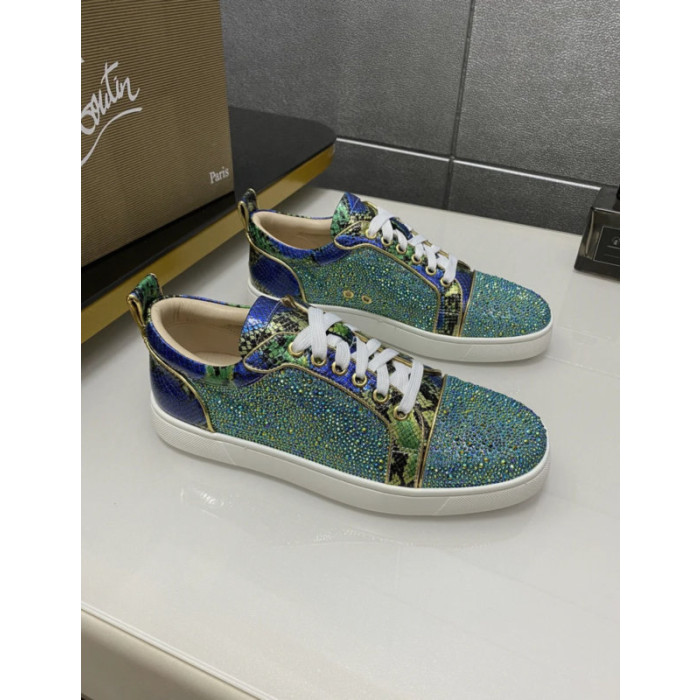 Christian Louboutin Multicolor Crystal Snake‑Print Lace‑Up Casual Sneakers