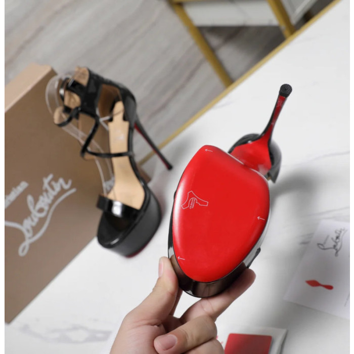 Christian Louboutin Black Patent 150mm Crisscross Ankle‑Strap Platform Heel Sandals