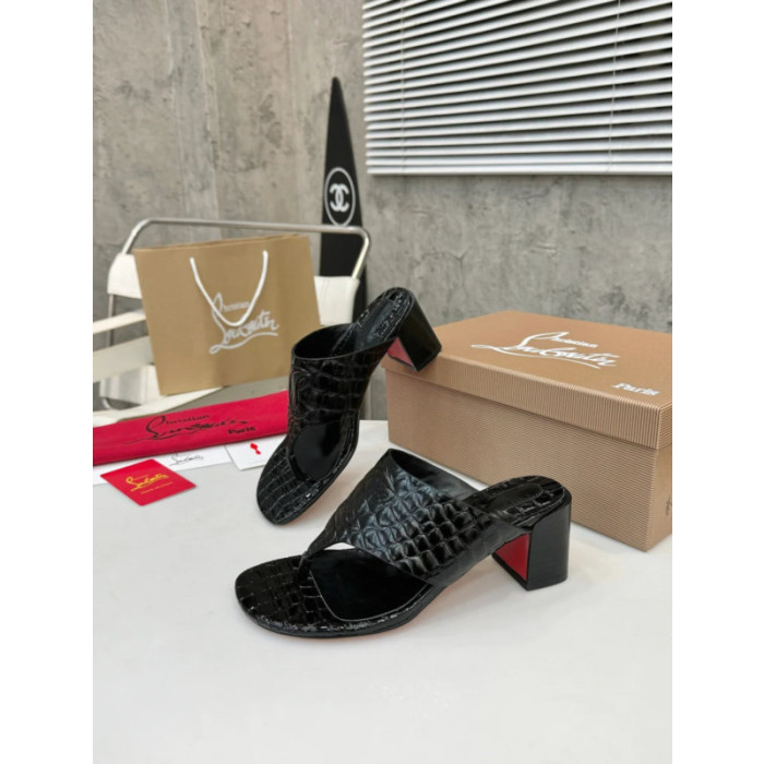 Christian Louboutin Black Croc‑embossed Leather 55mm Block Heel Mule Sandal