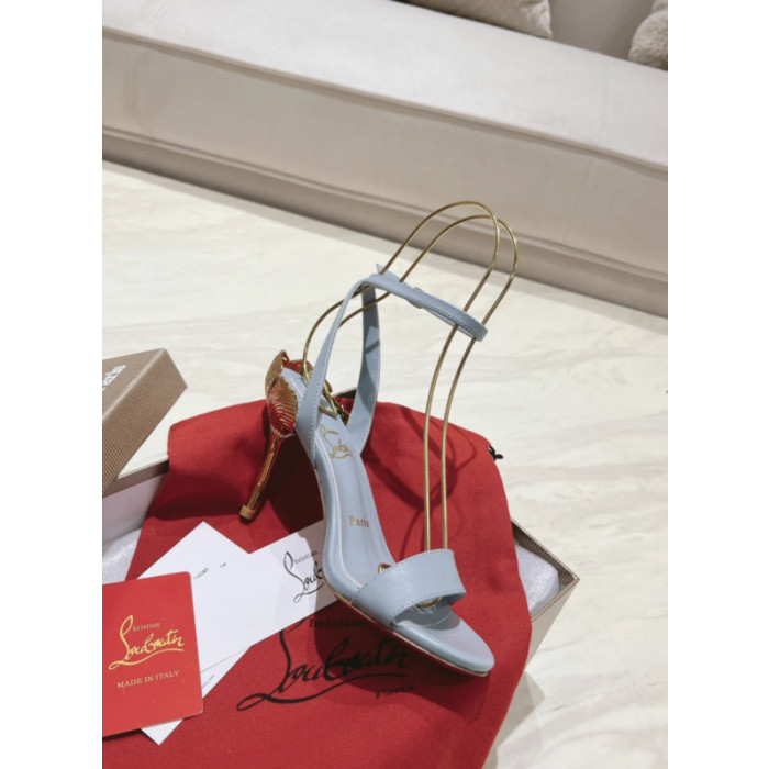 Christian Louboutin Light Blue Leather 100mm Gold‑Sculpted Heel Ankle‑Strap Sandals