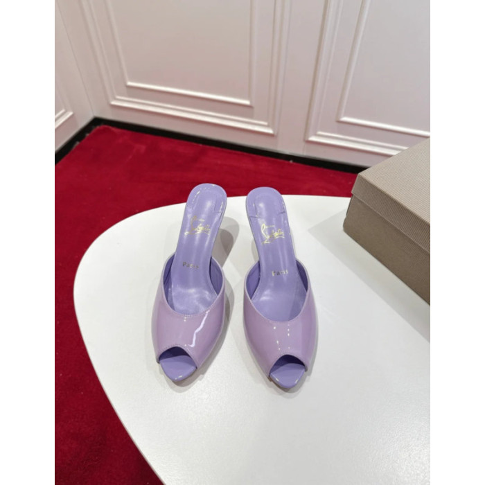 Christian Louboutin Lavender Patent Peep‑Toe Kitten Heel Mules