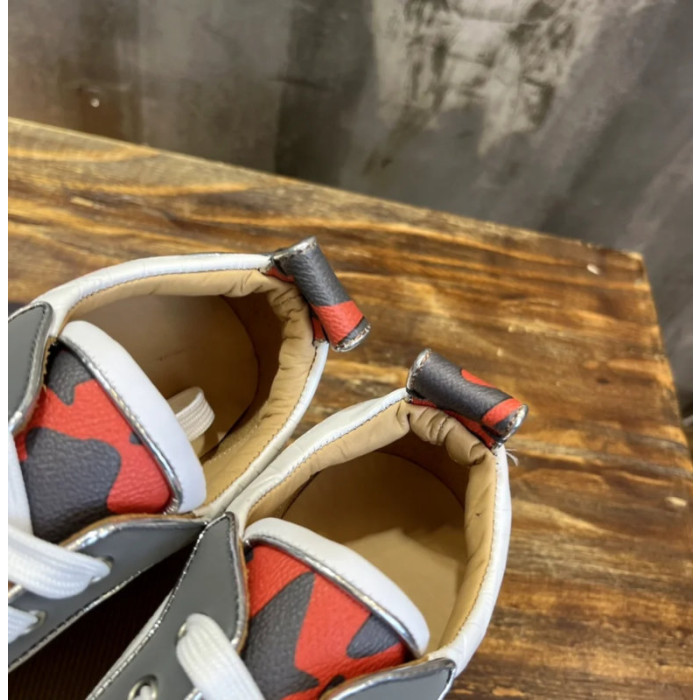 Christian Louboutin Multi‑Material Spike‑Toe Low‑Top Leather Sneakers