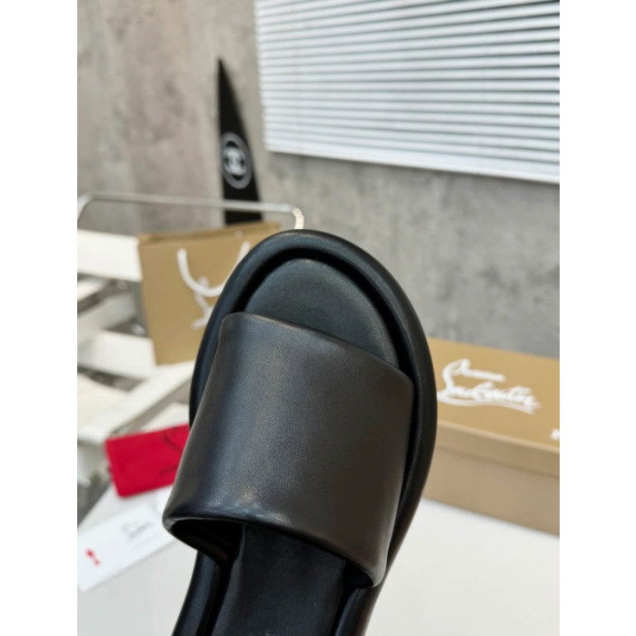 Christian Louboutin Black Leather Platform Flat Slide Sandal