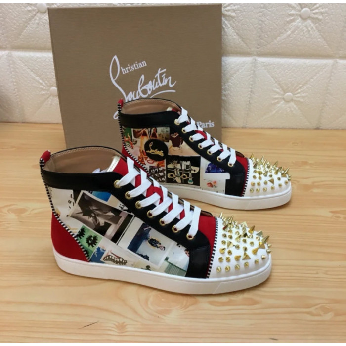 Christian Louboutin Printed Canvas Spiked‑Toe High‑Top Sneakers