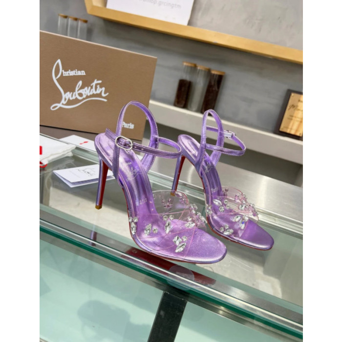 Christian Louboutin Purple Metallic Crystal Embellished Slingback Sandal 100mm heel