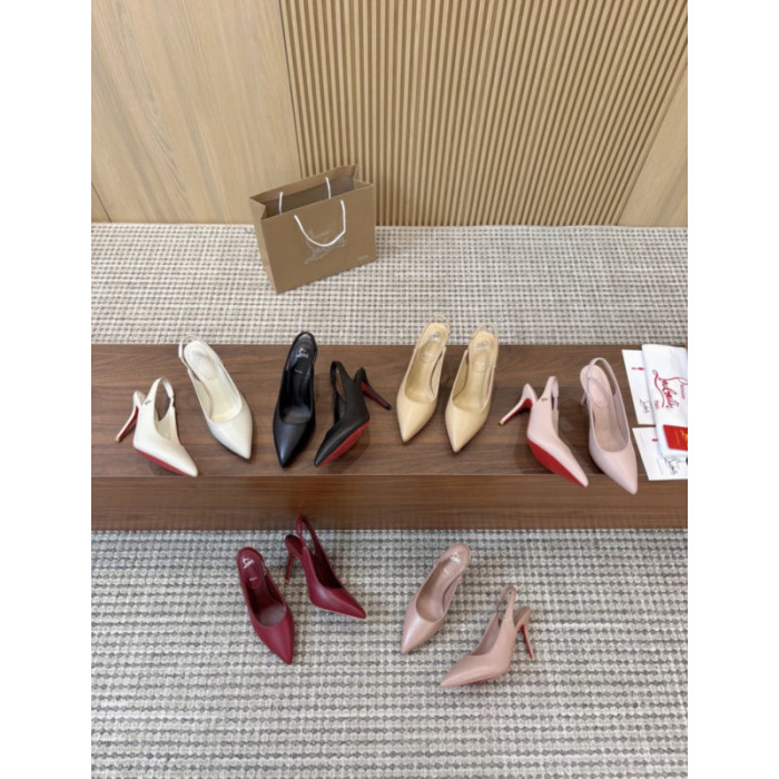 Christian Louboutin Nude Leather 85mm Pointed Toe Slingback Pumps
