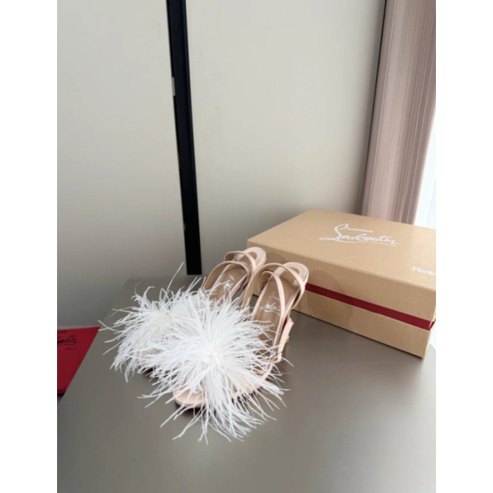 Christian Louboutin Nude Feather 100mm Slingback Stiletto Sandals