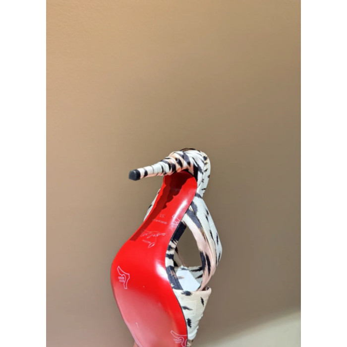 Christian Louboutin Ikat‑Print Satin 100mm heel Crisscross Mule High‑Heel Sandals