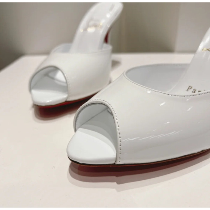 Christian Louboutin White Patent Peep‑Toe Stiletto Heel Mules