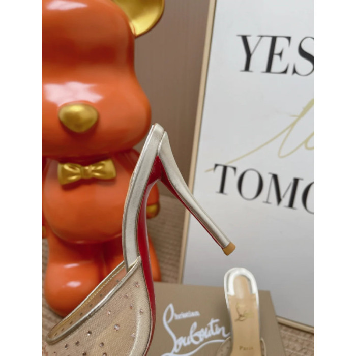 Christian Louboutin Gold Mesh Crystal‑Embellished 100mm Stiletto Heel Mules