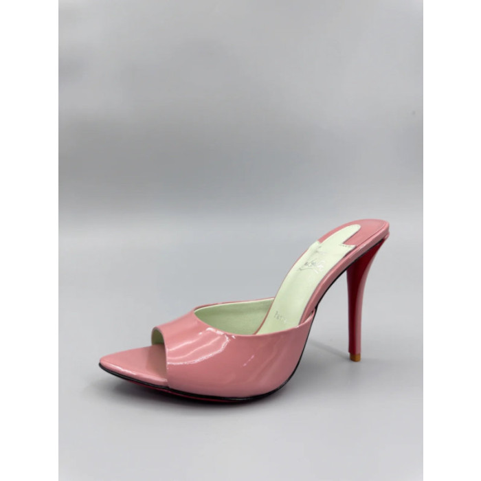 Christian Louboutin Pink Patent Leather 100mm Peep‑Toe Stiletto Heel Mules