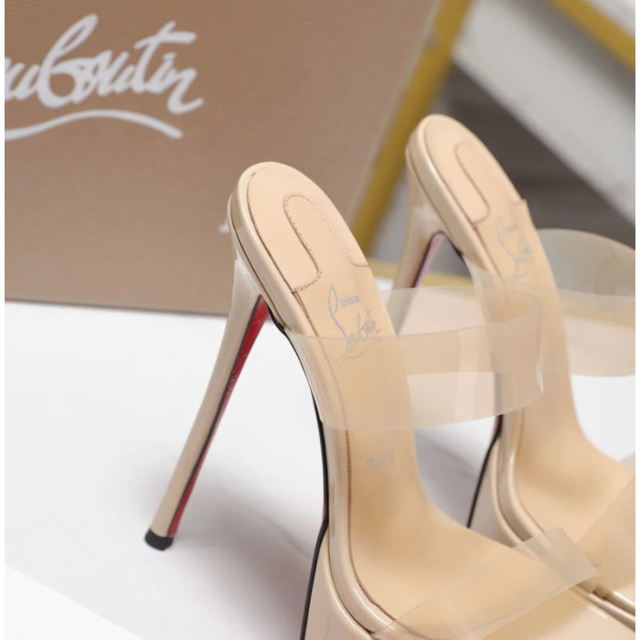 Christian Louboutin Nude Patent Clear‑Strap Heel Platform Mule Sandals