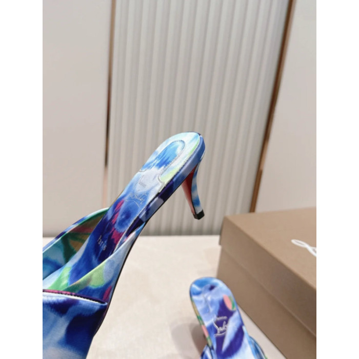 Christian Louboutin Multicolor Satin 70mm Bow Heel Mule Sandals