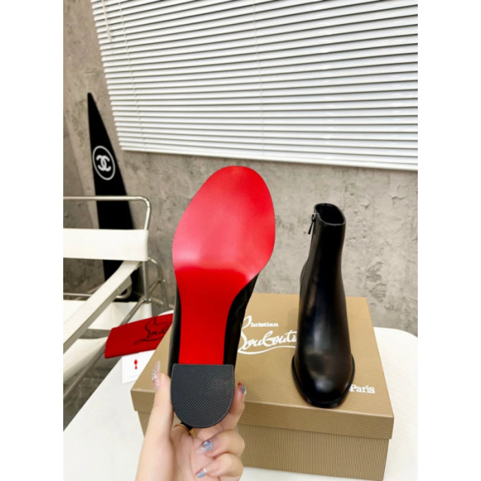 Christian Louboutin Black Smooth Leather Side‑Zip Block Heel Ankle Boots 70mm heel