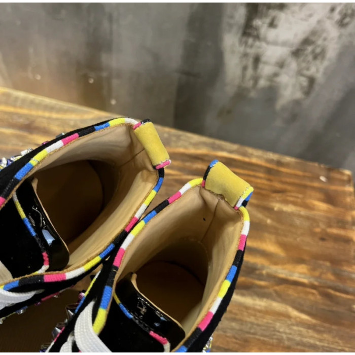 Christian Louboutin Multicolor Crystal Spike‑Decorated Glitter High‑Top Sneakers
