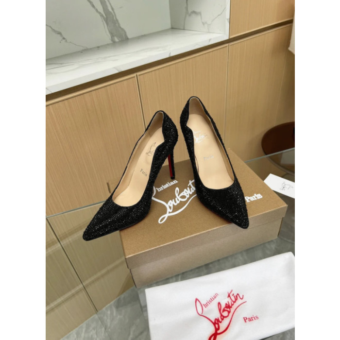 Christian Louboutin Black Crystal‑Encrusted Scalloped 100mm heel Pump