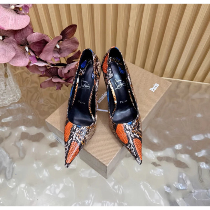 Christian Louboutin Multicolor Python‑Print Pointed‑Toe Stiletto High Heel Pumps
