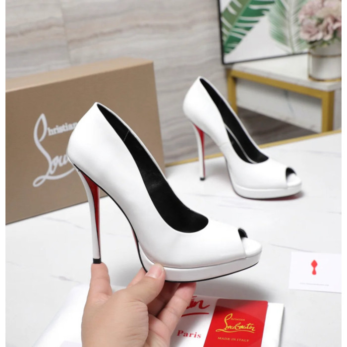 Christian Louboutin Lady Z 120 White Patent Peep‑Toe Platform Stiletto Heel Pumps