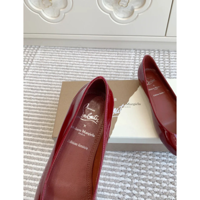 Christian Louboutin × Maison Margiela Red Patent Leather Tabi Split‑Toe Flat Shoes