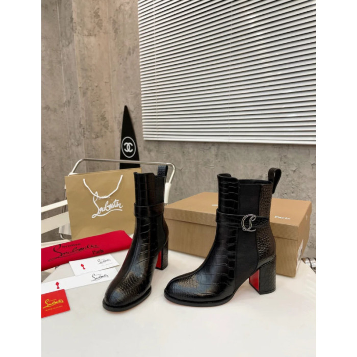 Christian Louboutin Black Smooth Leather Lug‑Sole Chelsea Ankle Boots