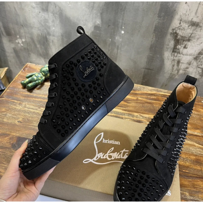 Christian Louboutin Black Suede Full‑Spike High‑Top Sneakers
