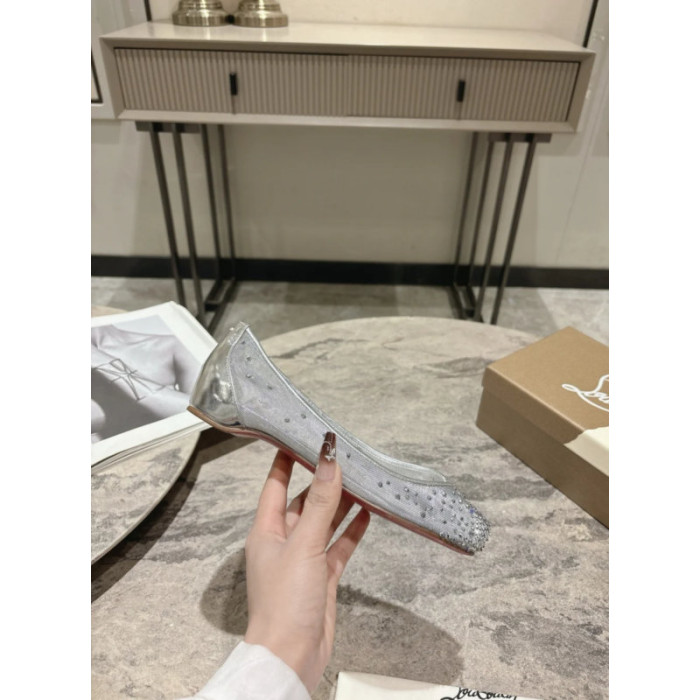 Christian Louboutin × Maison Margiela Silver Mesh Crystal Tabi Split‑Toe Flat Shoes