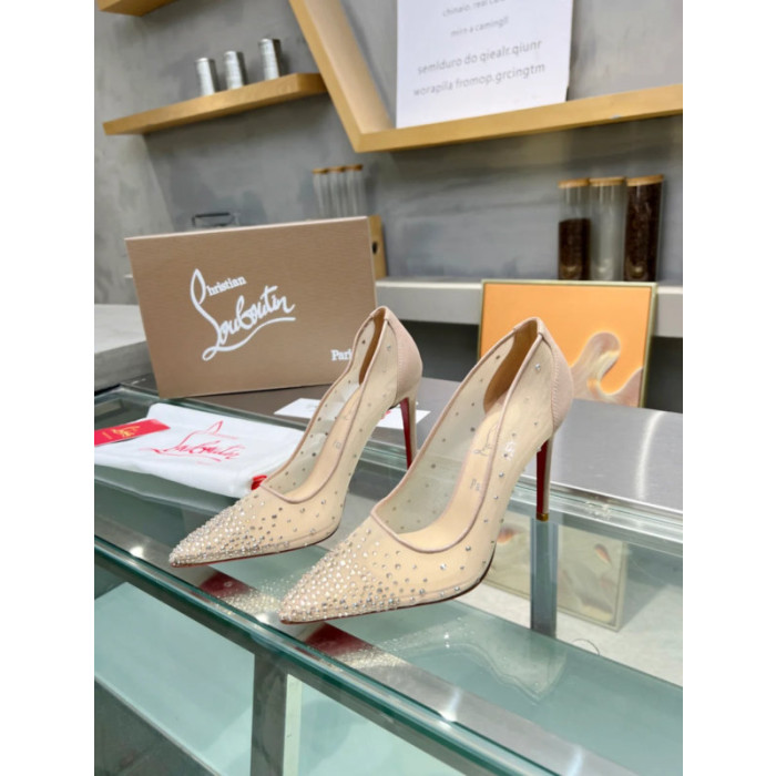Christian Louboutin Nude Mesh Crystal‑Embellished 100mm heel Pump