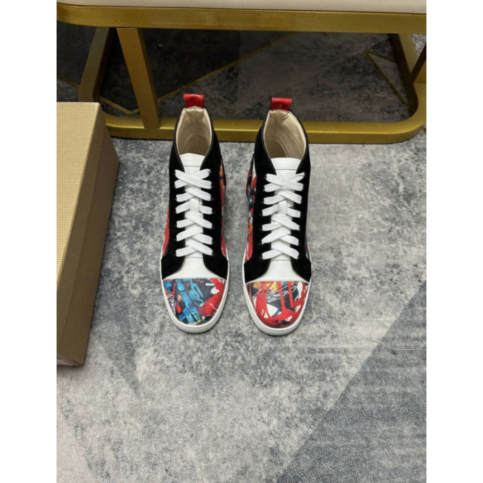 Christian Louboutin Red Graffiti Print High‑Top Sneakers