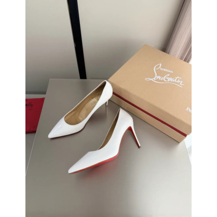 Christian Louboutin White Patent Leather 100mm Stiletto Heel Kate Pumps