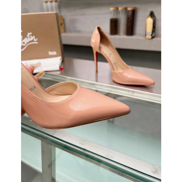Christian Louboutin Nude Patent Leather Half‑d'Orsay Pointed‑Toe 100mm heel Pumps