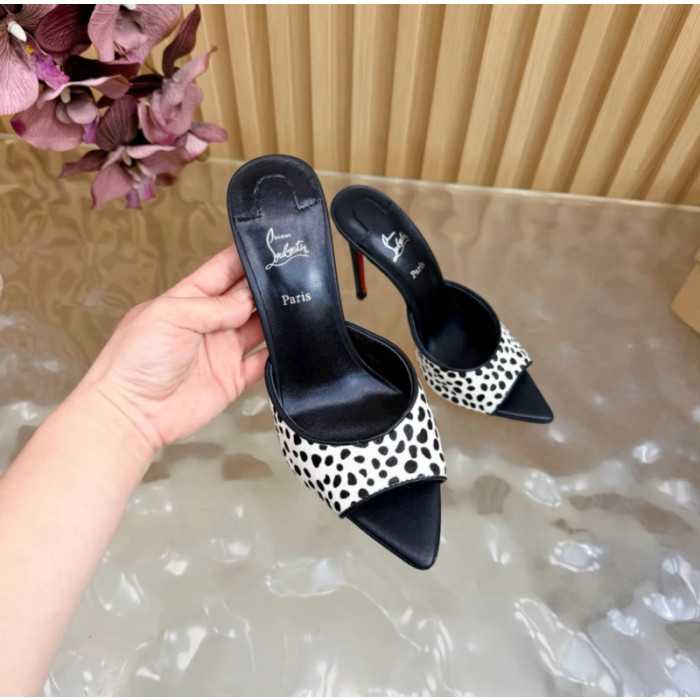 Christian Louboutin Dalmatian Print Pony Hair 100mm Stiletto Heel Mules